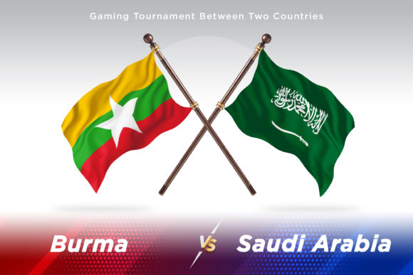 Burma vs Saudi Arabia Flags: 3D Waving Illustration